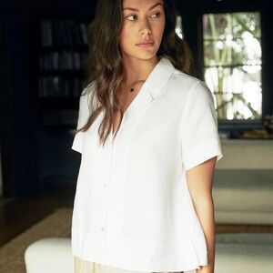 Quince white linen short sleeved button down
